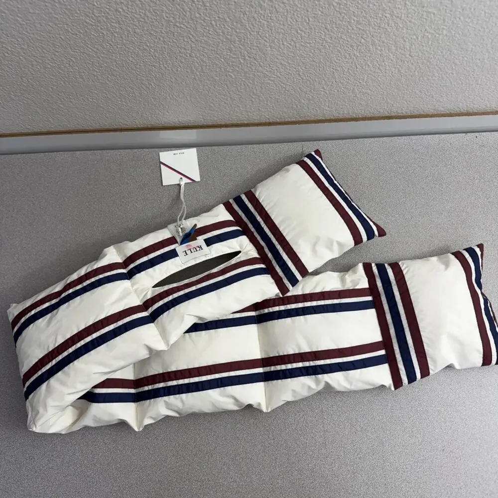 KULE Seever Down Scarf White Blue Striped Outdoors Insulated Puffer Luxury